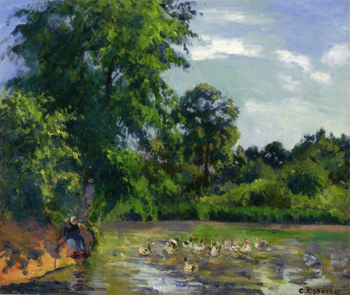 ducks on the pond at montfoucault Camille Pissarro Oil Paintings